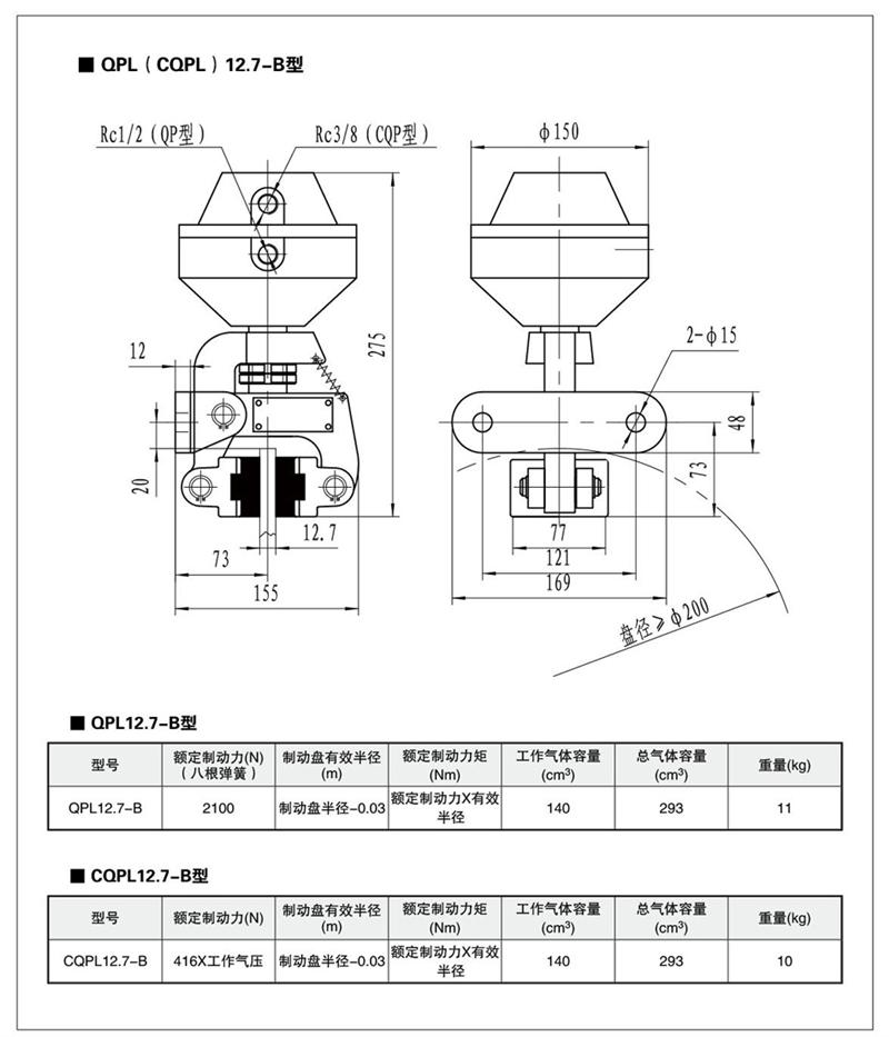 供应 QP(CQP)系列气动钳盘式制动器示例图5