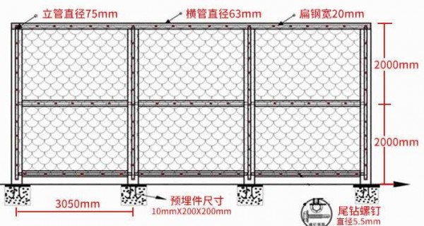 球场围栏网规格示意